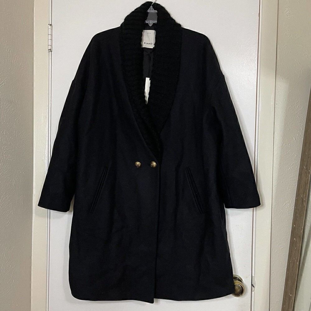 NEW PINKO Italian Wool Knit Overlap Pea Coat Gold accent size US 8 medium